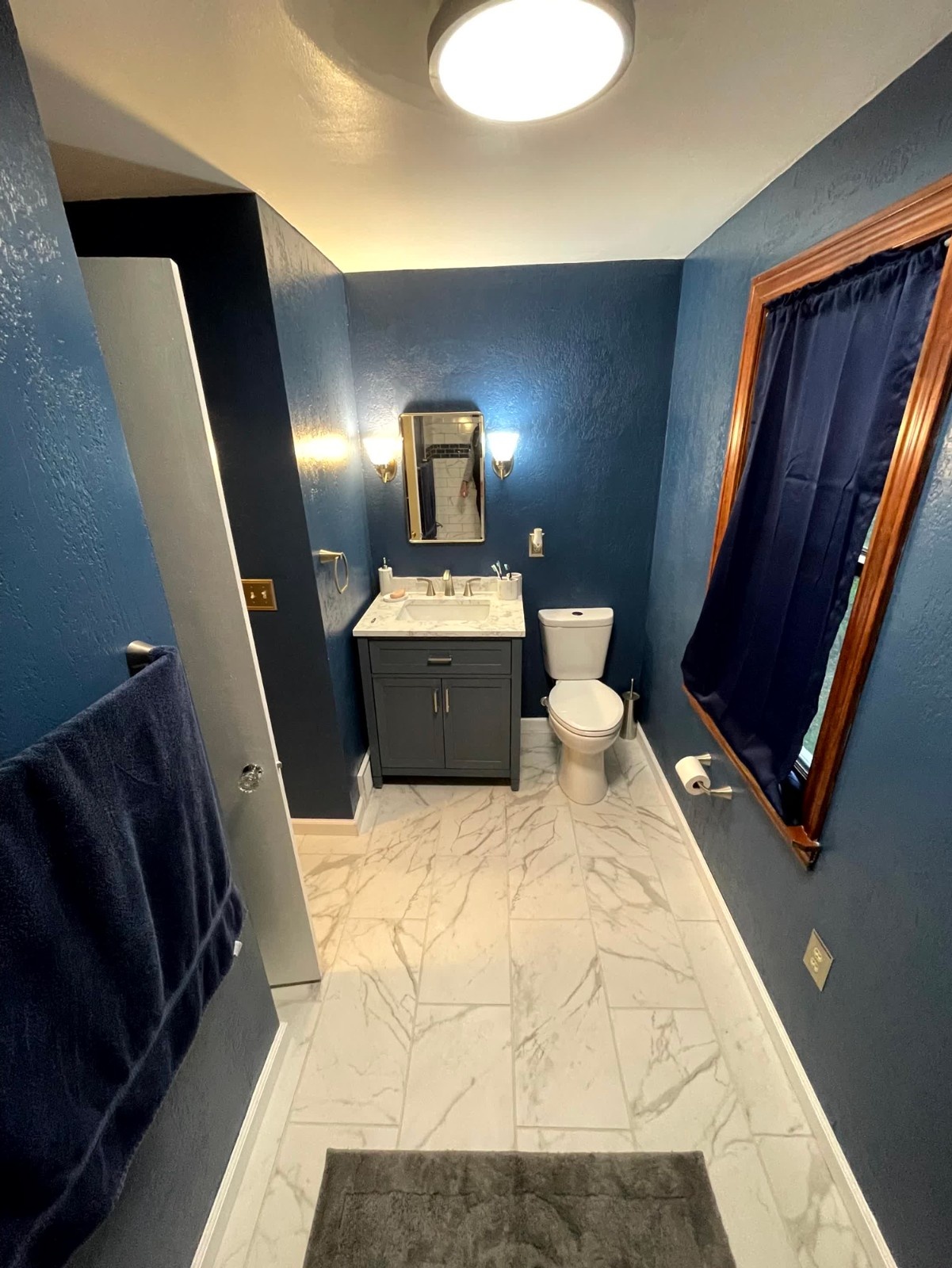 Bathroom Remodel in Beaver County PA with Navy Blue Wall
